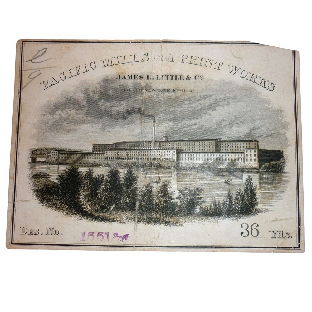 Antique Pacific Mills and Print Works Textile Bolt Label James L Little & Co